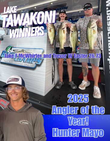 Jake McWhirter and Trevor Easter take home $37,500 with 5 fish for 26.73 today on Lake Tawakoni. Hunter Mayo wins AOY!